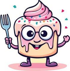 Cute Cartoon Cupcake Vector Logo, Adorable Bakery Mascot with Glasses, Sweet Dessert Character for Fun Branding and Marketing,illustration