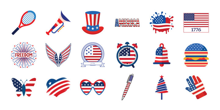 4th of July vector elements set. USA Independence day design collections