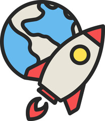 Rocket Earth Filled Line Icon