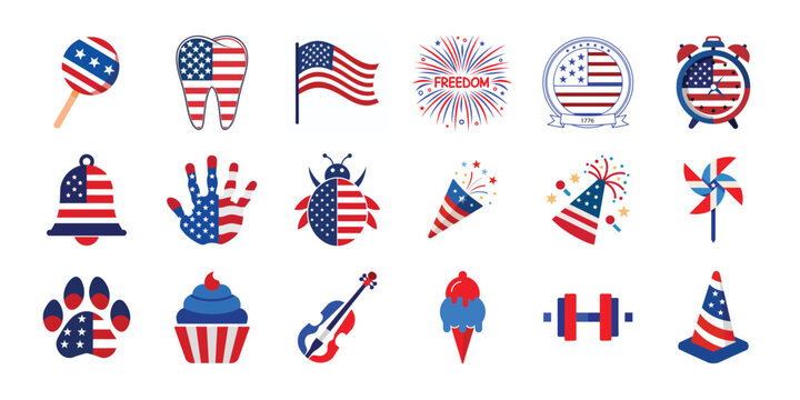 4th of July vector elements set. USA Independence day design collections
