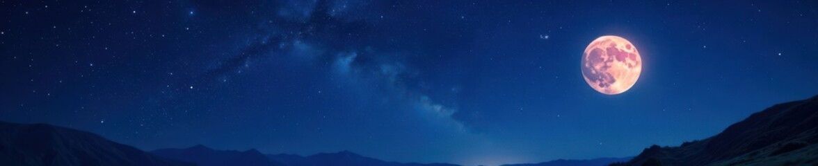 Deep space starry night sky with numerous stars and a full moon , universe, space