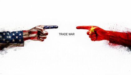 This digital artwork depicts a symbolic representation of the Trade war between China and America . The imposition of increased tariffs by the United States and China concept, trade war.