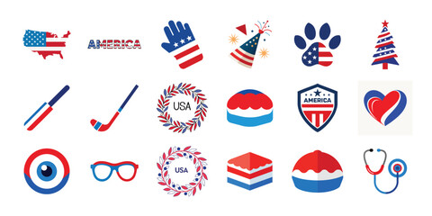 4th of July vector elements set. USA Independence day design collections