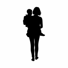 vector illustration of a silhouette of a mother carrying her child home from school
