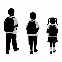 silhouette of three childrens going to school