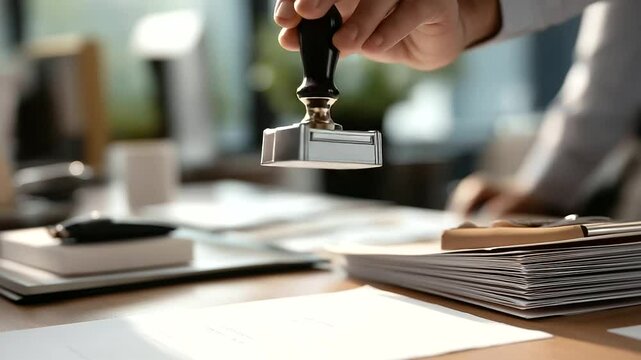 Clerk Stamping Permits in a Government Office