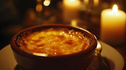 Serving of Baked Dish Under Candlelight in Rustic Setting