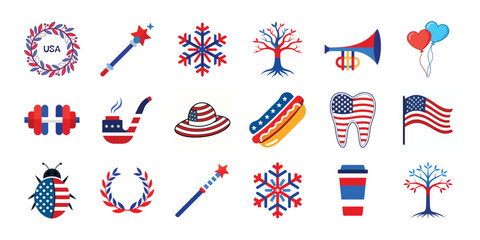 Obraz premium american,independence,day,graphic,elements,set,4th,july,vector,collection,patriotic,flag,stars,stripes,red,white,blue,celebration,holiday,freedom,usa,nation,design,illustration,icon,symbol,art,digital