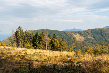 View near Norici hora hill summit in Moravskoslezske Beskydy mountains in Czech republic