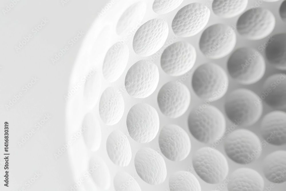 Poster Abstract close-up of a white textured sphere with circular patterns in a minimalist, clean style. Macro detail emphasizes the texture.