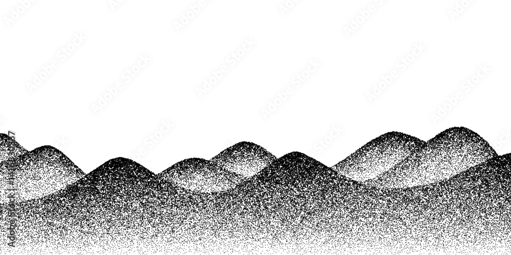 Aufkleber noise mountains on grain dot background with white and black stipple sand, vector halftone effect. m