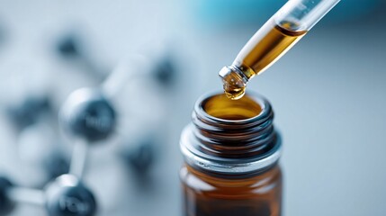 Medicinal chemistry and its impact on health, close-up on compound synthesis in lab, molecule models