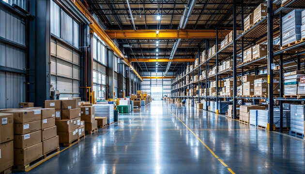 Modern warehouse with boxes &ndash; commercial real estate