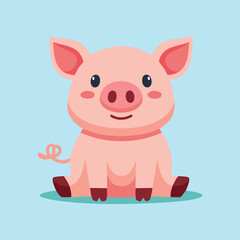 Cute cartoon pig vector illustration sitting