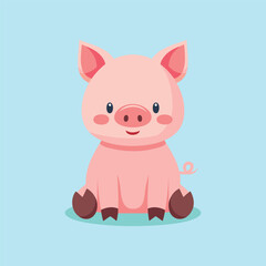 Cute cartoon pig vector illustration sitting