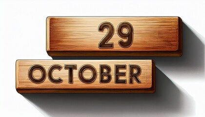 Illustration of wooden blocks with date 29 October. Day and month, simple calendar