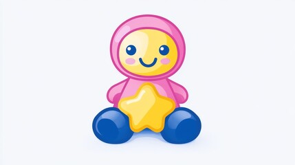 Pixelated plush figure with a star torso and soft expression a charming design suitable for nostalgic illustration and childhood themed digital artwork