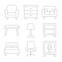 Simple Furniture Vector Icon Set outline illustration ideas for interior planning 