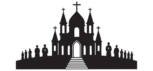 Silhouette of Church and People Illustration for Religious Community