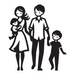 Silhouette Vector Family Illustration with Two Kids for Graphic Projects