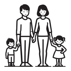 Happy Nuclear Family Illustration Parents and Children Holding Hands Vector