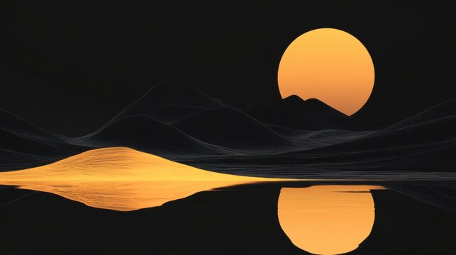 Surreal Landscape with Sun and Reflection