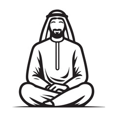 Meditating Arab Man in Traditional Dress Vector Illustration