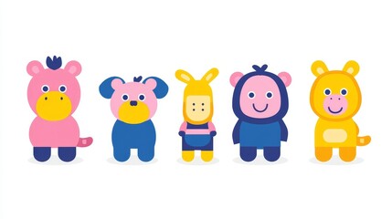 Naklejka premium Charming pixelated critters with bright playful colors offering a nostalgic retro vibe ideal for children's designs and whimsical creative projects animation games arts