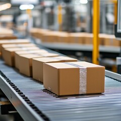 Efficient Cardboard Box Packaging Conveyor Belt System Modern Warehouse tape line gray boxes chain  