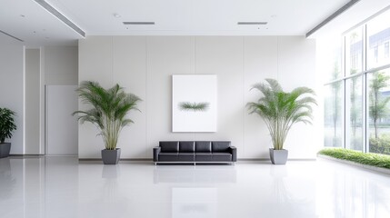 Naklejka premium Modern office lobby with plants and art