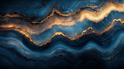 Obraz premium Dark blue and gold marbled texture
