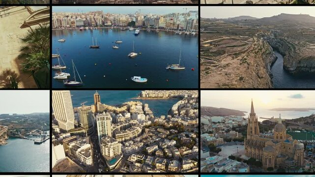 Heritage and Religion in Maltese Architecture captured in a cinematic collage of Maltas architecture, coastlines and heritage. A dynamic visual journey through iconic landscapes and cities.