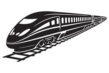 Angled Silhouette Illustration of a Sleek Bullet Train on Tracks Graphic