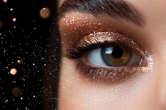 Glitter eyeshadow tutorial for sparkling makeup techniques home video guide glamorous environment close-up viewpoint creative concepts