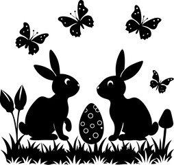Abstract illustration bunny egg butterfly flower easter day silhouette
