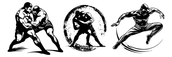 Fighter Vector Set &ndash; Martial Arts and Wrestling Pose Illustration

