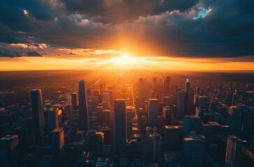 Fototapeta premium A breathtaking aerial view of a capital city at sunset,