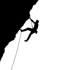 Silhouette of a Climber Ascending a Sheer Cliff Face