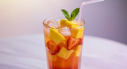 Fototapeta premium glass of lemonade tropical fruit so fresh