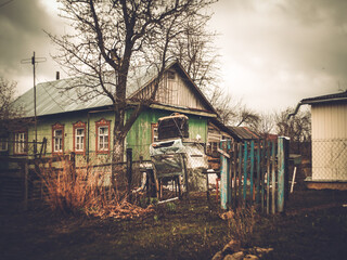 Old village building in spring in Russia