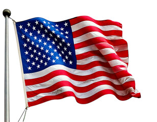 Fototapeta premium Usa flag flying clikp art white background, fourth july concept.png