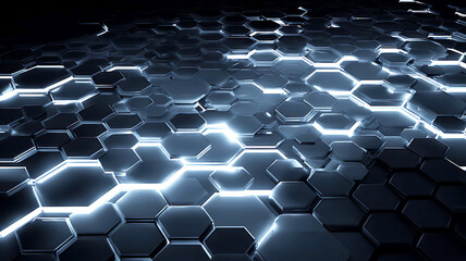 Naklejka premium Abstract blue futuristic technology design features a hexagonal honeycomb pattern with a 3D geometric structure