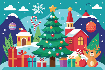 Fototapeta premium Cartoon Christmas Background Drawing 