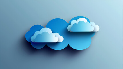 Stylized blue clouds with soft shadows on a light blue background in a simple graphic design