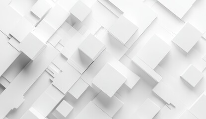 Abstract white geometric pattern with various sized squares and rectangles