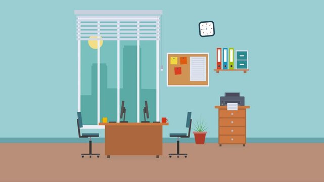Modern Office Workspace Reveal Animation - Clean Flat Style