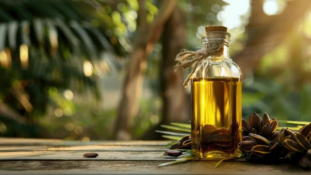 babassu oil close-up. Selective focus