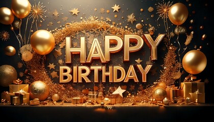 Happy Birthday - Message, Card, Wallpaper or Social Post for Wishing a Very Happy Birthday - Decorated with Festive Elements and a Cake - Elegant, Cute or Colorful