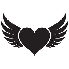 Black and White Heart with Wings Vector Graphic 