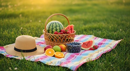 fresh fruit and hat for picnic 